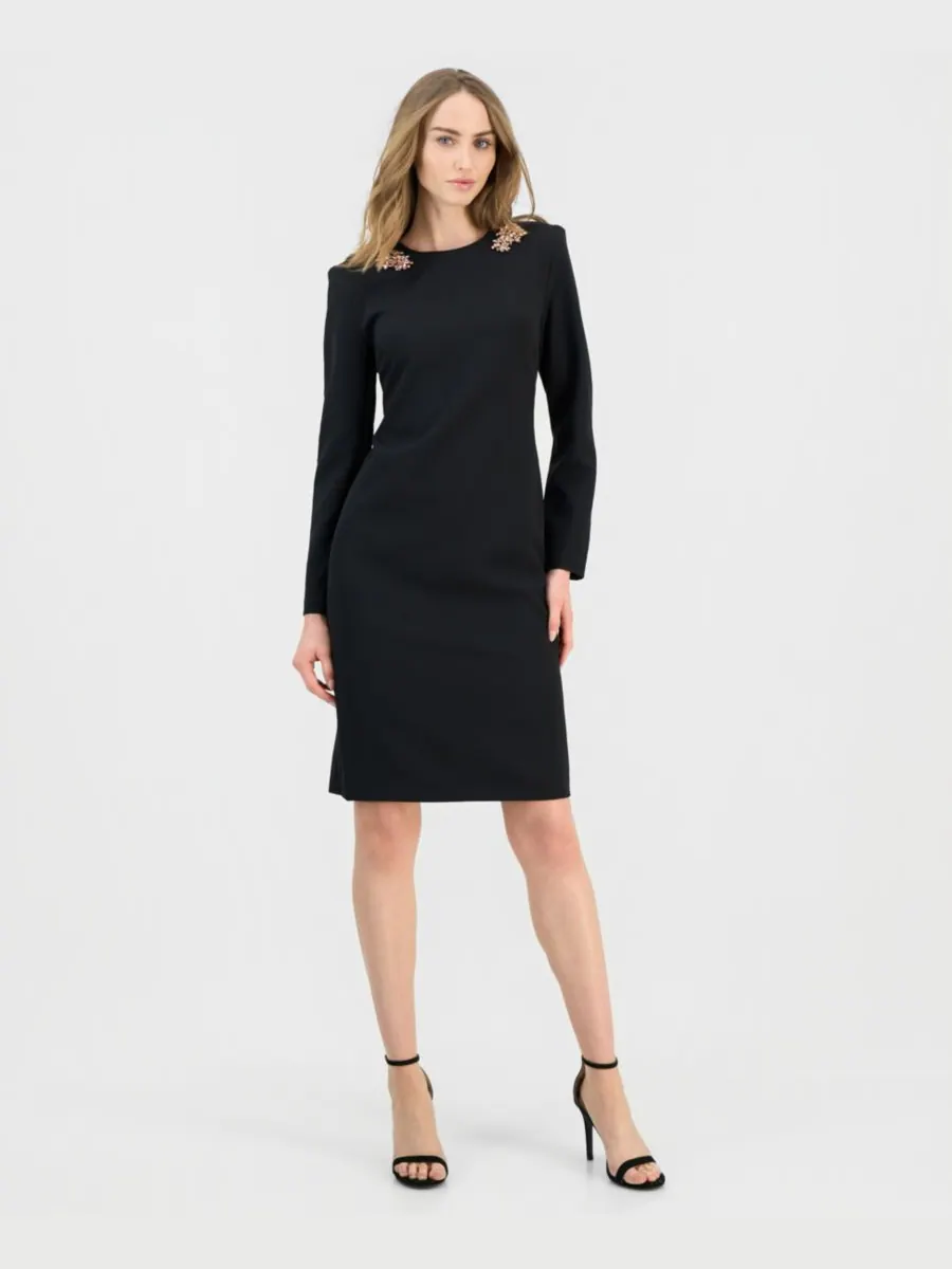 Женское современное платье с длинными рукавами, украшенное вышивкой Anne Klein — изображение 1 из 5, черный