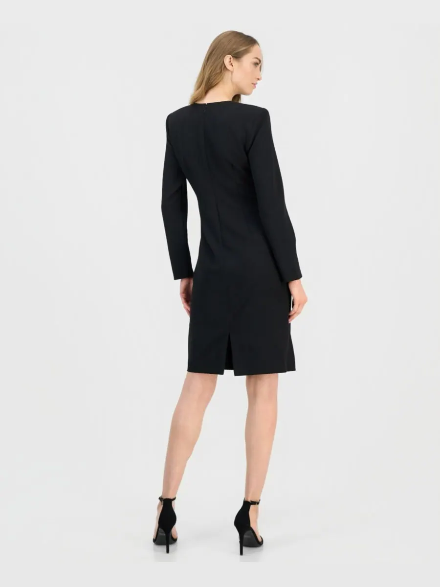 Женское современное платье с длинными рукавами, украшенное вышивкой Anne Klein — изображение 2 из 5, черный