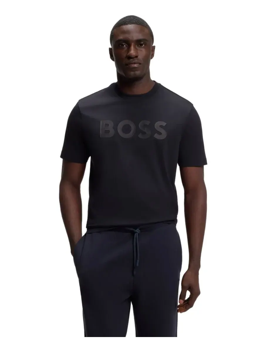 Футболка хлопковая с логотипом Hugo Boss — изображение 1 из 5, синий