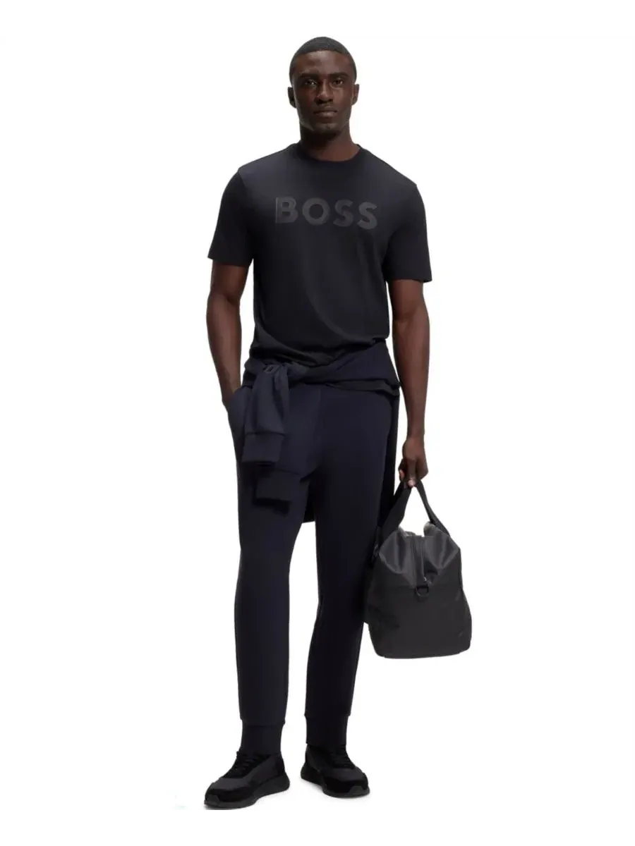 Футболка хлопковая с логотипом Hugo Boss — изображение 4 из 5, синий