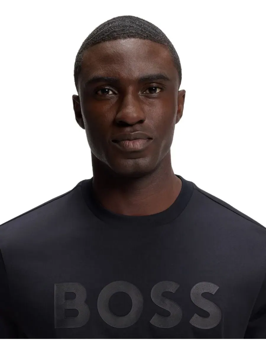 Футболка хлопковая с логотипом Hugo Boss — изображение 5 из 5, синий