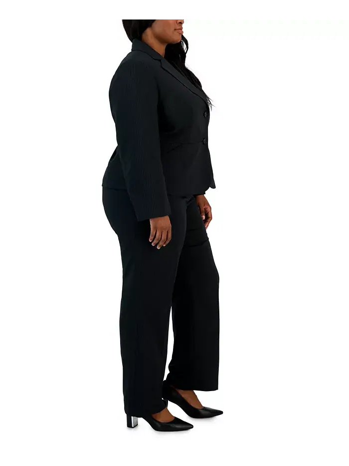 Женский костюм с двумя пуговицами в полоску, plus size Le Suit — изображение 3 из 4, черный