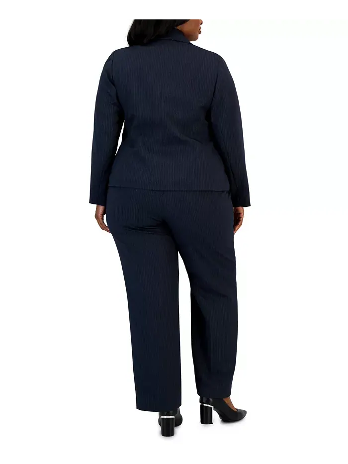 Женский костюм с двумя пуговицами в полоску, plus size Le Suit — изображение 2 из 4, темно-синий