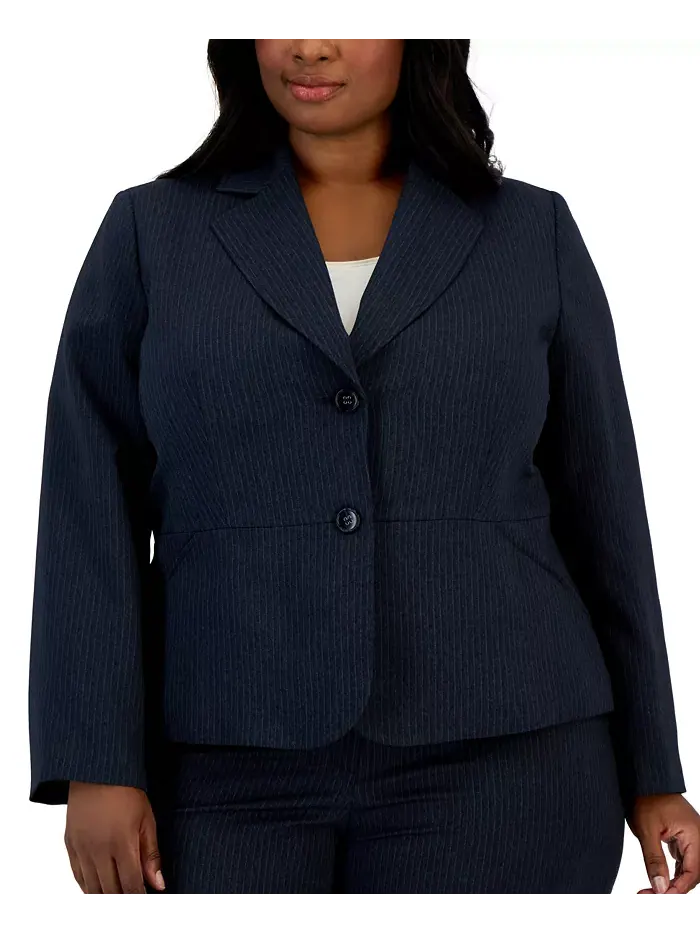 Женский костюм с двумя пуговицами в полоску, plus size Le Suit — изображение 4 из 4, темно-синий