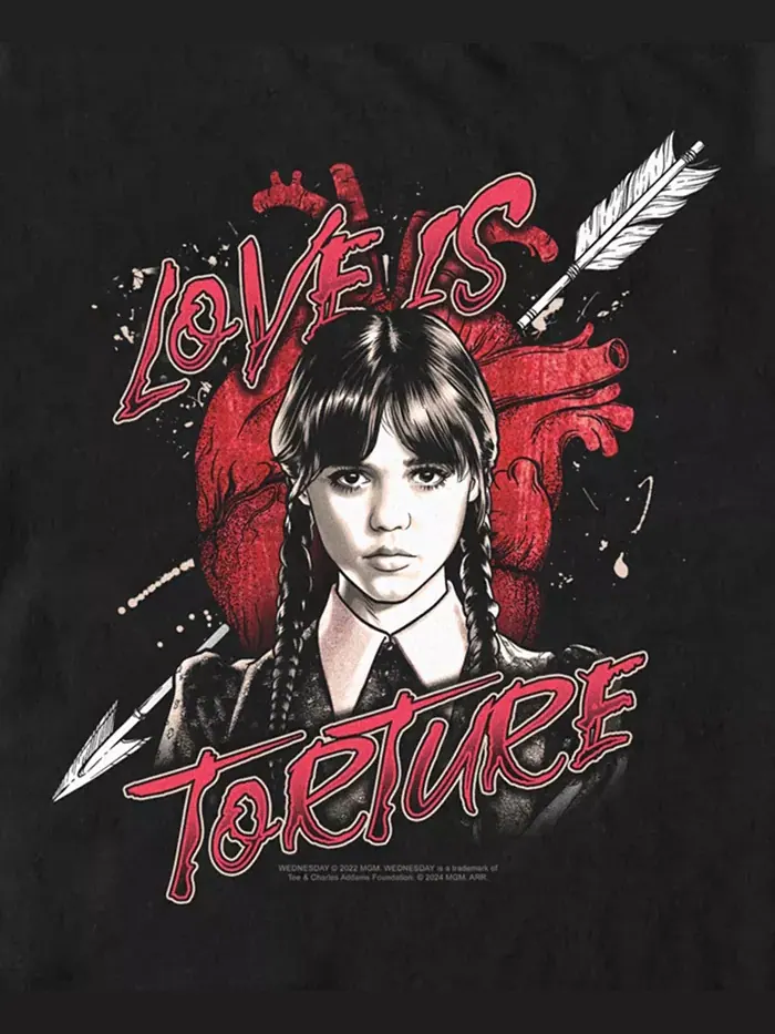Мужская футболка с коротким рукавом Wednesday Addams "Love is Torture" Fifth Sun — изображение 3 из 3, черный