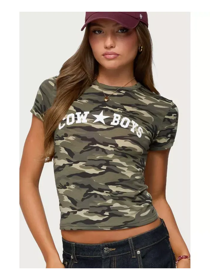 Женская футболка Nika Camo Cowboys Edikted — изображение 1 из 5, оливковый
