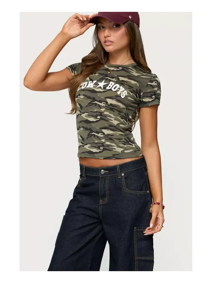 Женская футболка Nika Camo Cowboys Edikted — изображение 4 из 5, оливковый