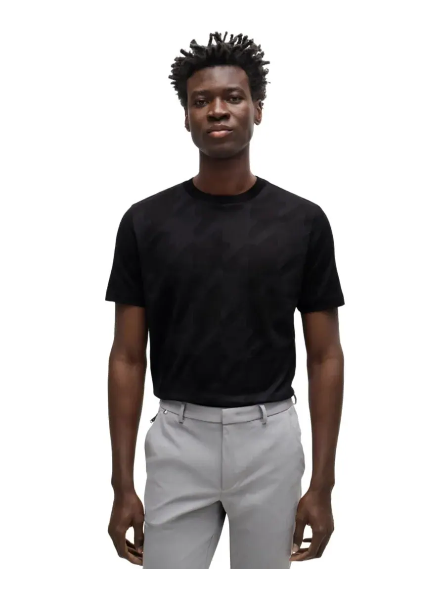 Hugo Boss Мужская футболка с жаккардовым узором «гусиная лапка» — изображение 1 из 4, черный