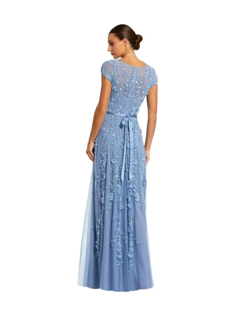 Небольшое платье с цветочным декором и короткими рукавами Mac Duggal — изображение 2 из 4, синий