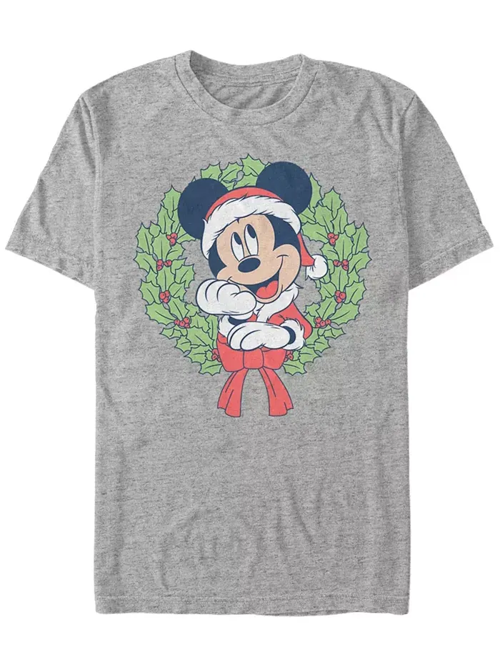 Мужская футболка с коротким рукавом Mickey Classic Mickey Christmas Wreath Fifth Sun — изображение 1 из 1, приглушенный