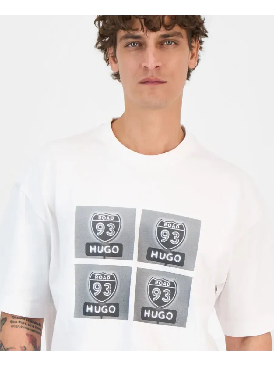 Мужская хлопковая футболка Draxon с логотипом и графическим рисунком Hugo Boss — изображение 2 из 4, белый