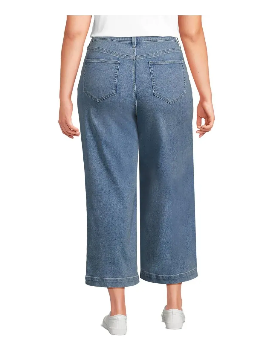 Женские джинсы Recover Denim с высокой посадкой и широкими штанинами, укороченные Lands' End — изображение 2 из 3, синий