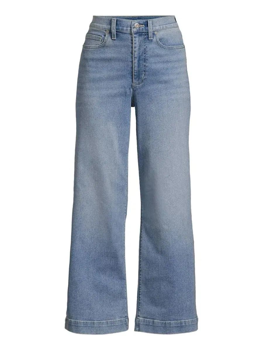 Женские джинсы Recover Denim с высокой посадкой и широкими штанинами, укороченные Lands' End — изображение 3 из 3, синий