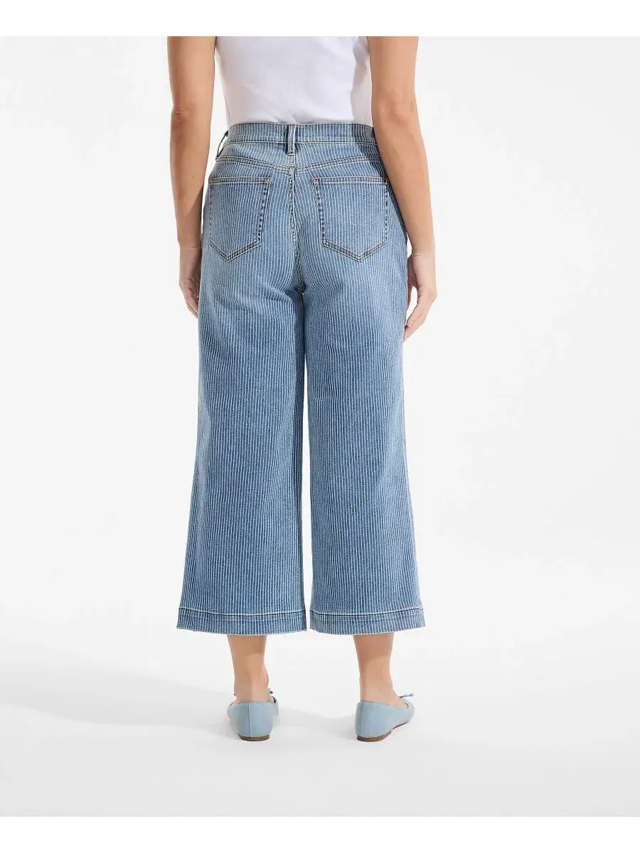 Женские джинсы Recover Denim с высокой посадкой и широкими штанинами, укороченные Lands' End — изображение 2 из 4, синий