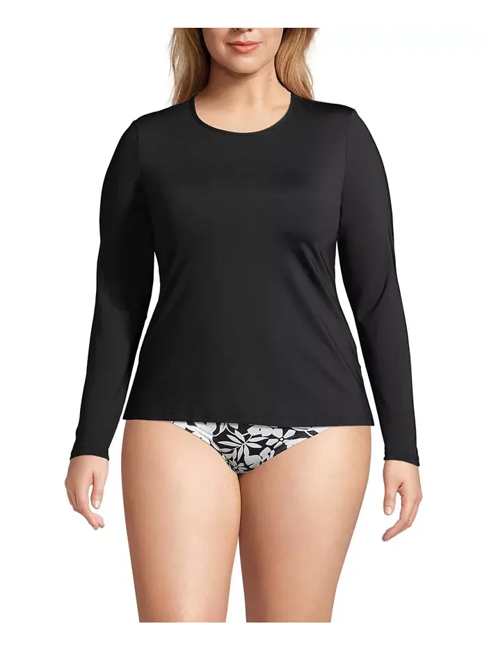 Пляжная рубашка с длинным рукавом Plus Size SunShade UPF 50 Lands' End — изображение 1 из 3, черный