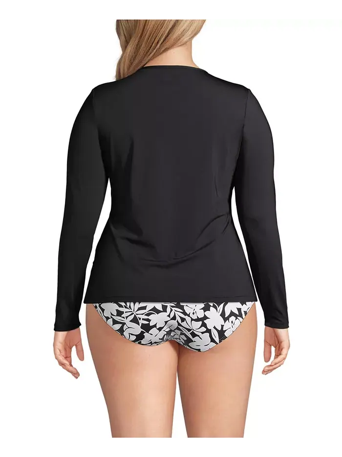 Пляжная рубашка с длинным рукавом Plus Size SunShade UPF 50 Lands' End — изображение 2 из 3, черный