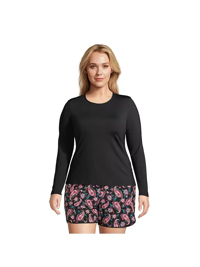 Пляжная рубашка с длинным рукавом Plus Size SunShade UPF 50 Lands' End — изображение 3 из 3, черный