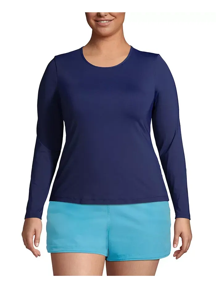 Пляжная рубашка с длинным рукавом Plus Size SunShade UPF 50 Lands' End — изображение 1 из 3, глубокий темно-синий