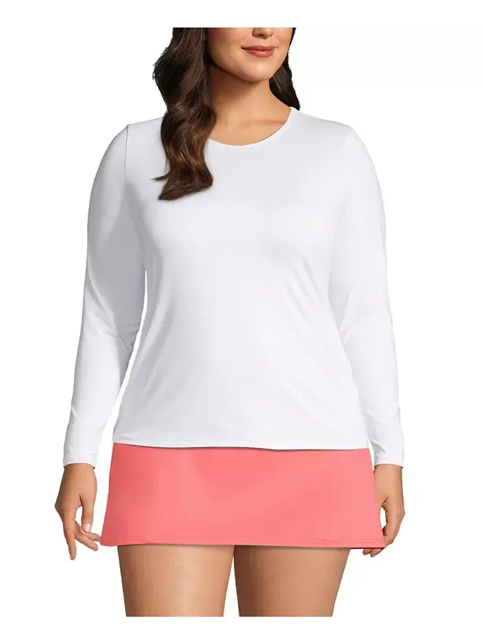 Пляжная рубашка с длинным рукавом Plus Size SunShade UPF 50 Lands' End — изображение 1 из 3, белый