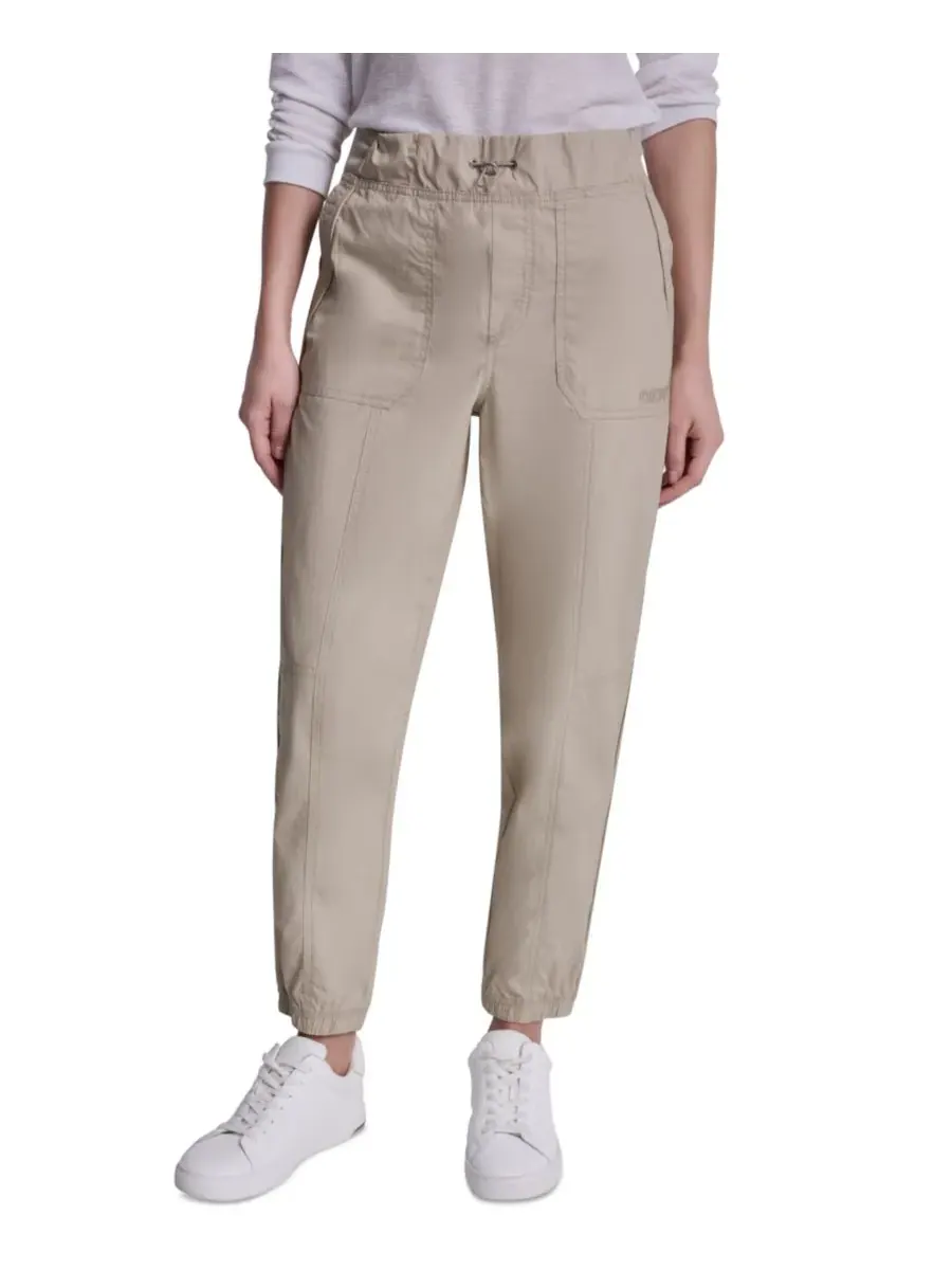Женские спортивные брюки с высокой посадкой, эластичным поясом и швом DKNY Sport — изображение 1 из 6, серебристый