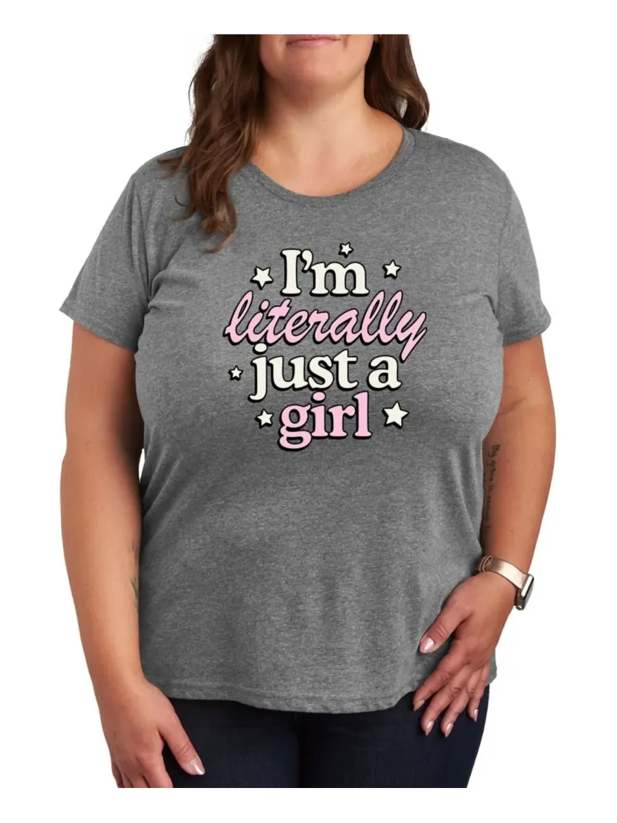 Футболка с принтом "Just a Girl" больших размеров Hybrid Apparel — изображение 1 из 3, серый