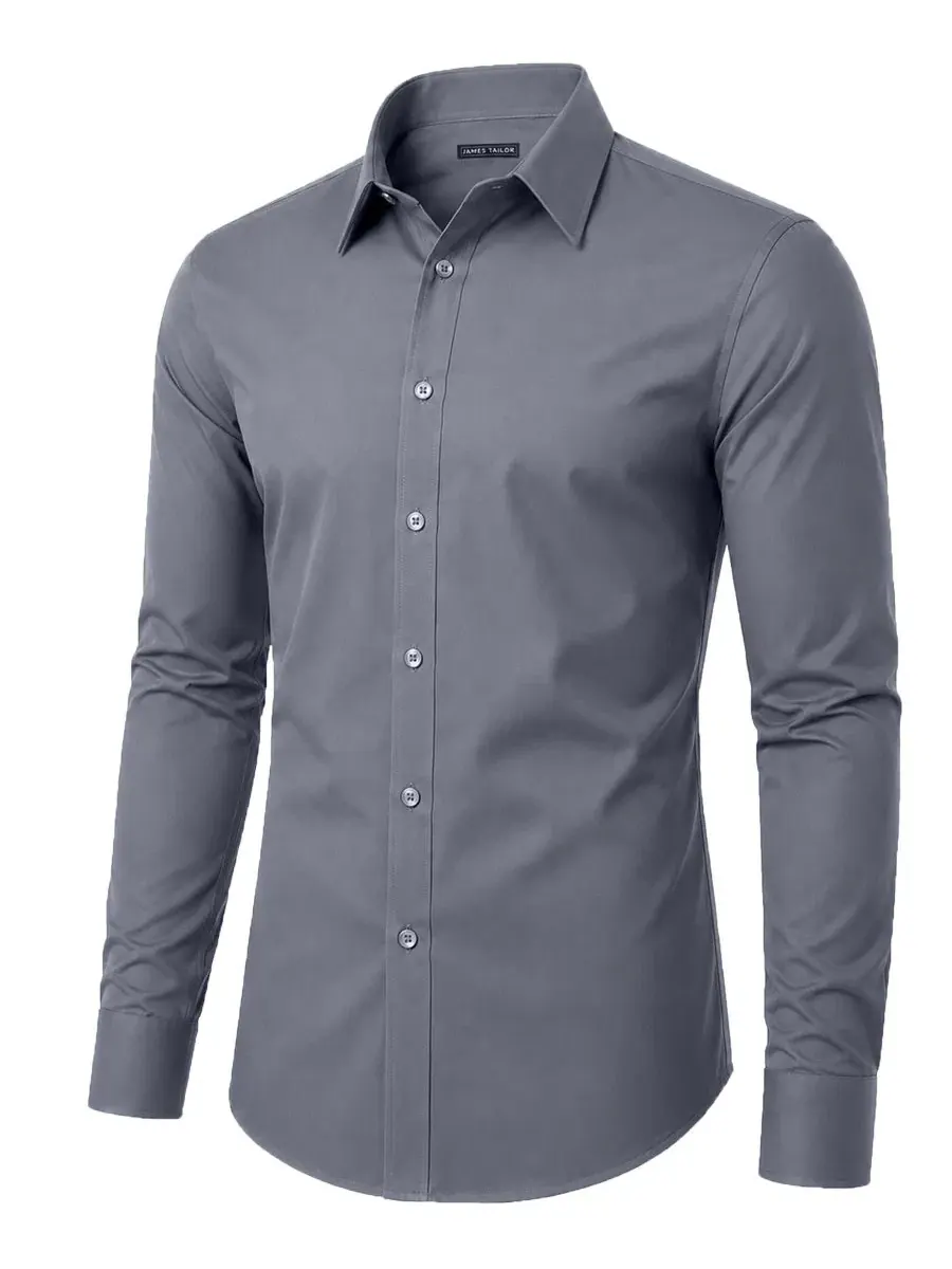 Мужская рубашка с длинным рукавом, слим-фит, stretch James Tailor — изображение 1 из 3, серый