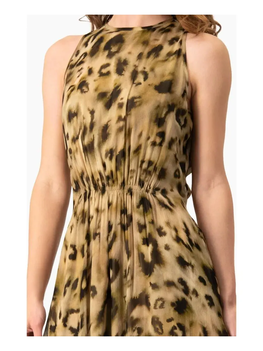 Платье макси из шифона с принтом, без рукавов, на резинке, A-силуэта Ivonne — изображение 5 из 6, оливковый зеленый
