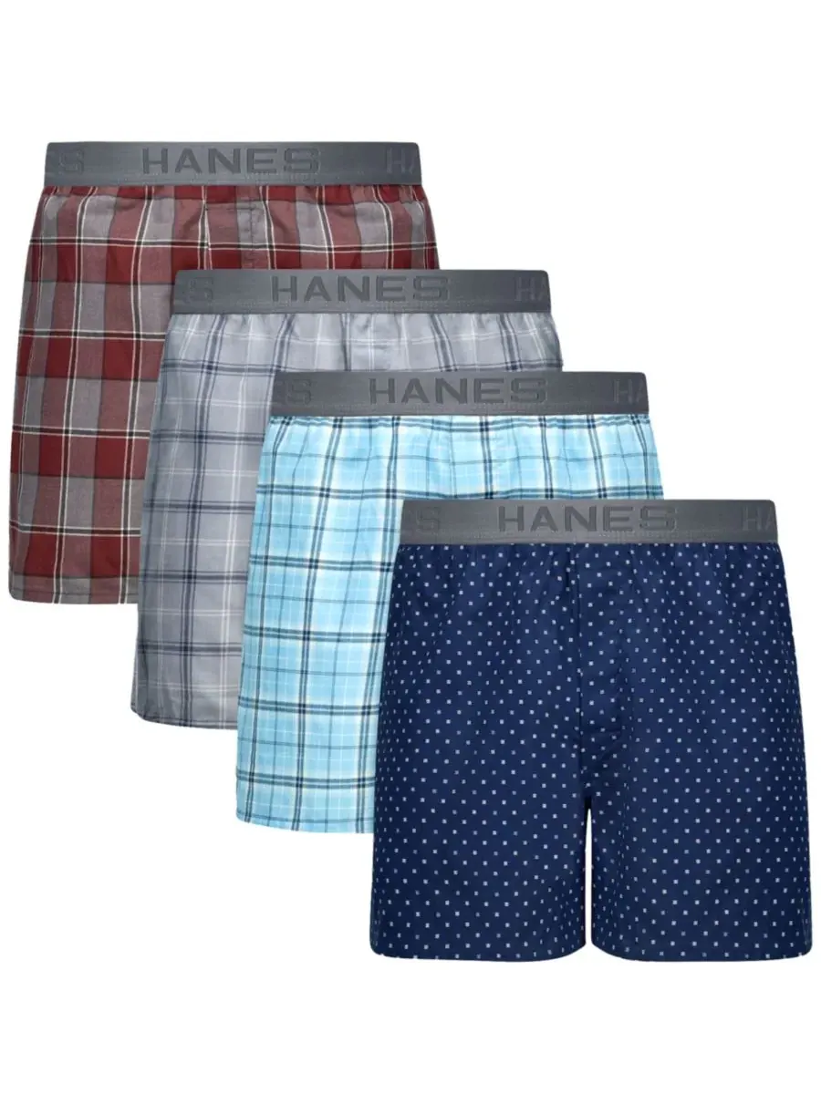 Hanes Мужские боксеры из тканого материала Ultimate, комплект из 4 штук — мульти