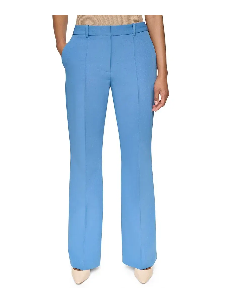 Брюки прямого кроя с высокой посадкой Tech Tailoring High-Waisted Wide-Leg Pants DKNY — изображение 1 из 7, синий