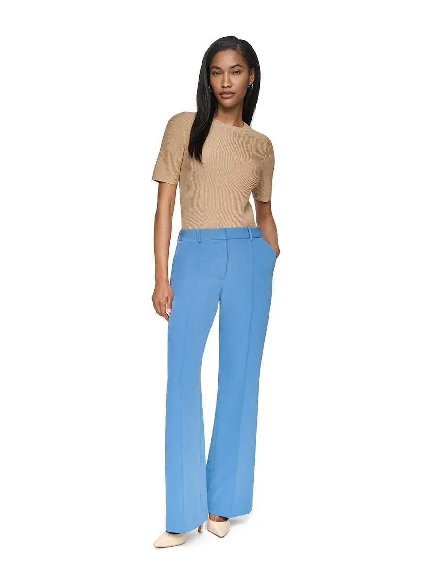 Брюки прямого кроя с высокой посадкой Tech Tailoring High-Waisted Wide-Leg Pants DKNY — изображение 2 из 7, синий