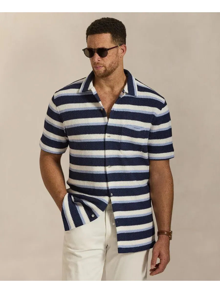 Мужская рубашка-поло с коротким рукавом и полоской, модель Camp Shirt Polo Ralph Lauren