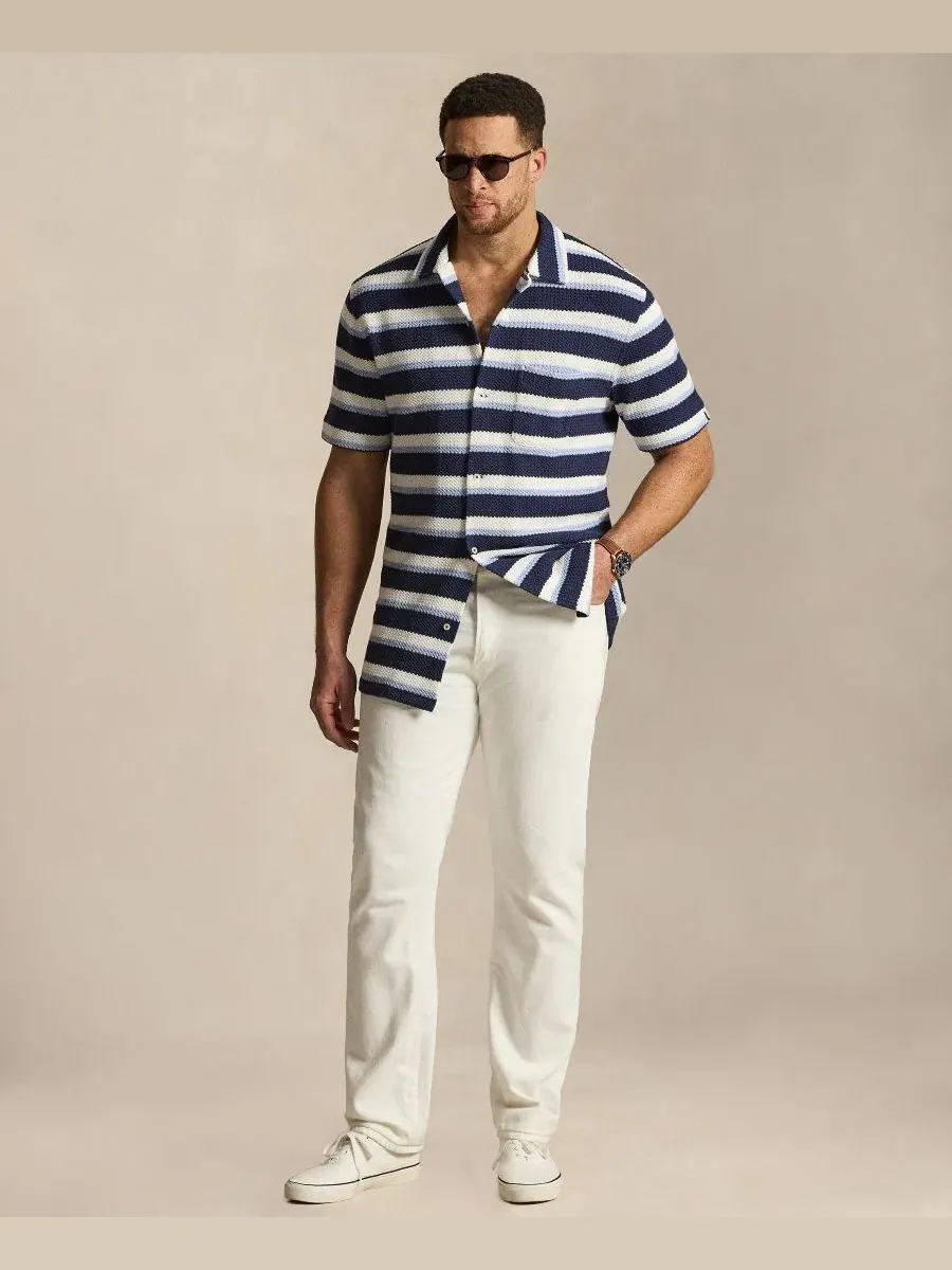 Мужская рубашка-поло с коротким рукавом и полоской, модель Camp Shirt Polo Ralph Lauren — изображение 2 из 6