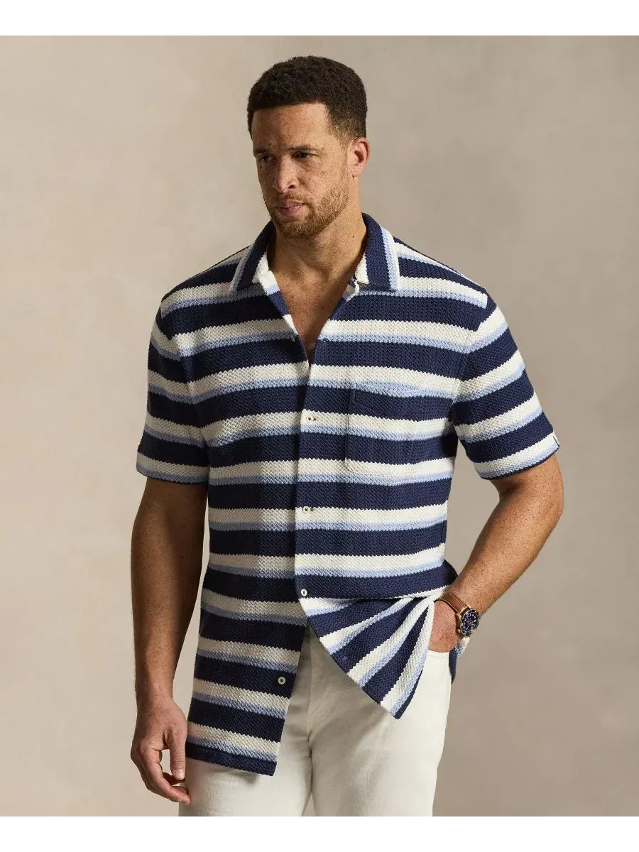 Мужская рубашка-поло с коротким рукавом и полоской, модель Camp Shirt Polo Ralph Lauren — изображение 3 из 6