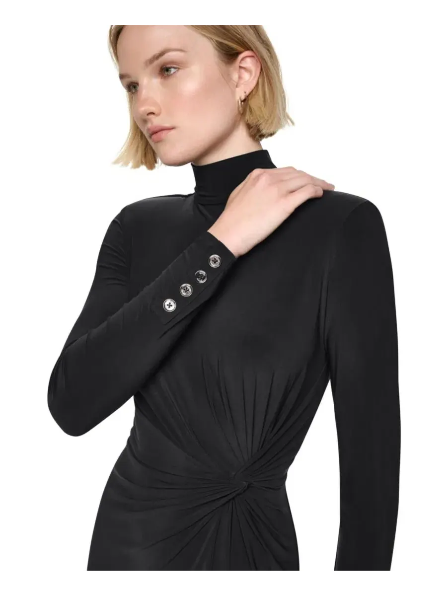 Платье-футляр с узлом на талии, с длинным рукавом DKNY — изображение 4 из 5, черный