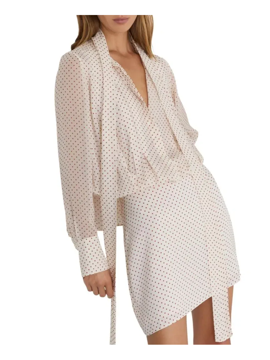 Платье мини с принтом в горошек Dottie Tie Neck Polka Dot Mini Dress REISS — изображение 2 из 5, слоновая кость/красный
