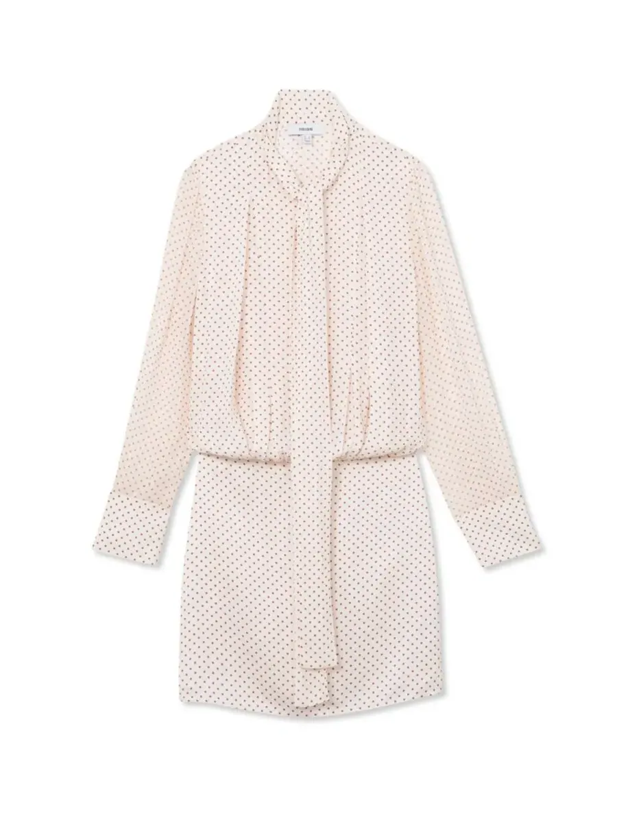 Платье мини с принтом в горошек Dottie Tie Neck Polka Dot Mini Dress REISS — изображение 5 из 5, слоновая кость/красный