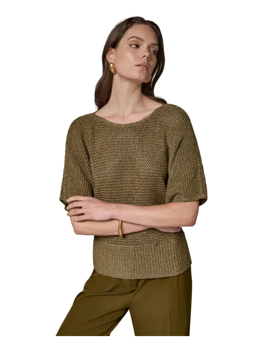 Свитер с открытой вязкой с воротником-лодочкой Donna Karan New York — изображение 1 из 7, оливковый