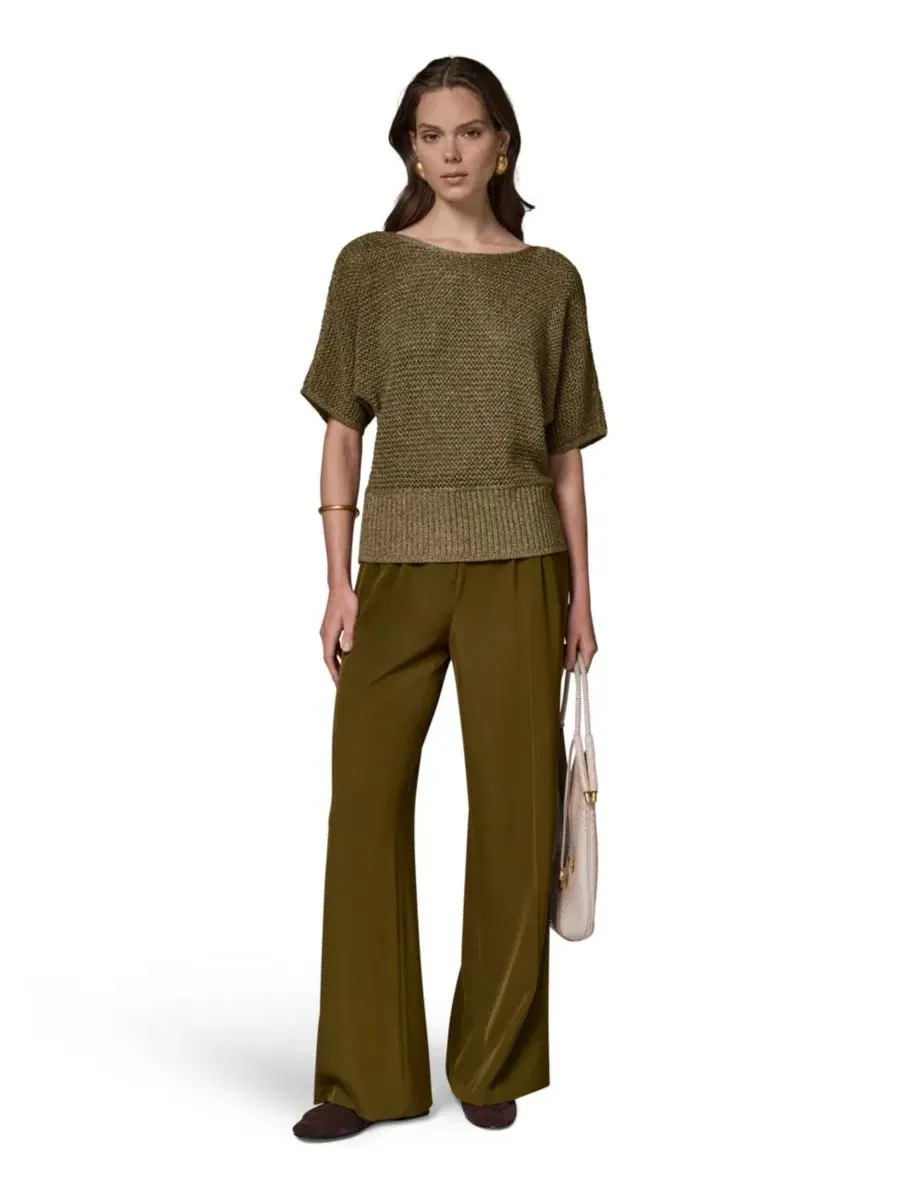 Свитер с открытой вязкой с воротником-лодочкой Donna Karan New York — изображение 2 из 7, оливковый