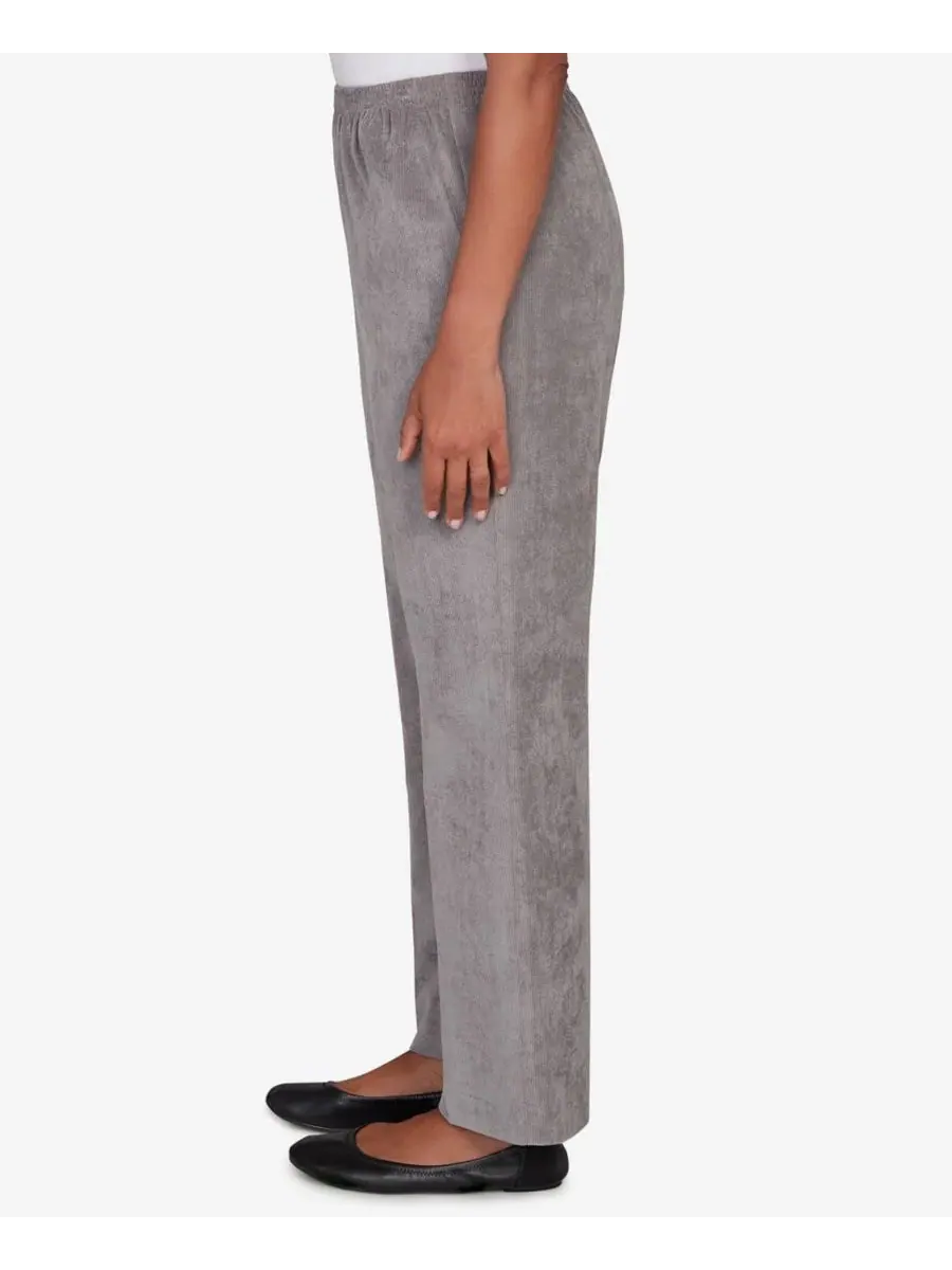 Брюки прямого кроя на резинке Petite Corduroy Elastic Waistband Pants Alfred Dunner — изображение 3 из 5, серый
