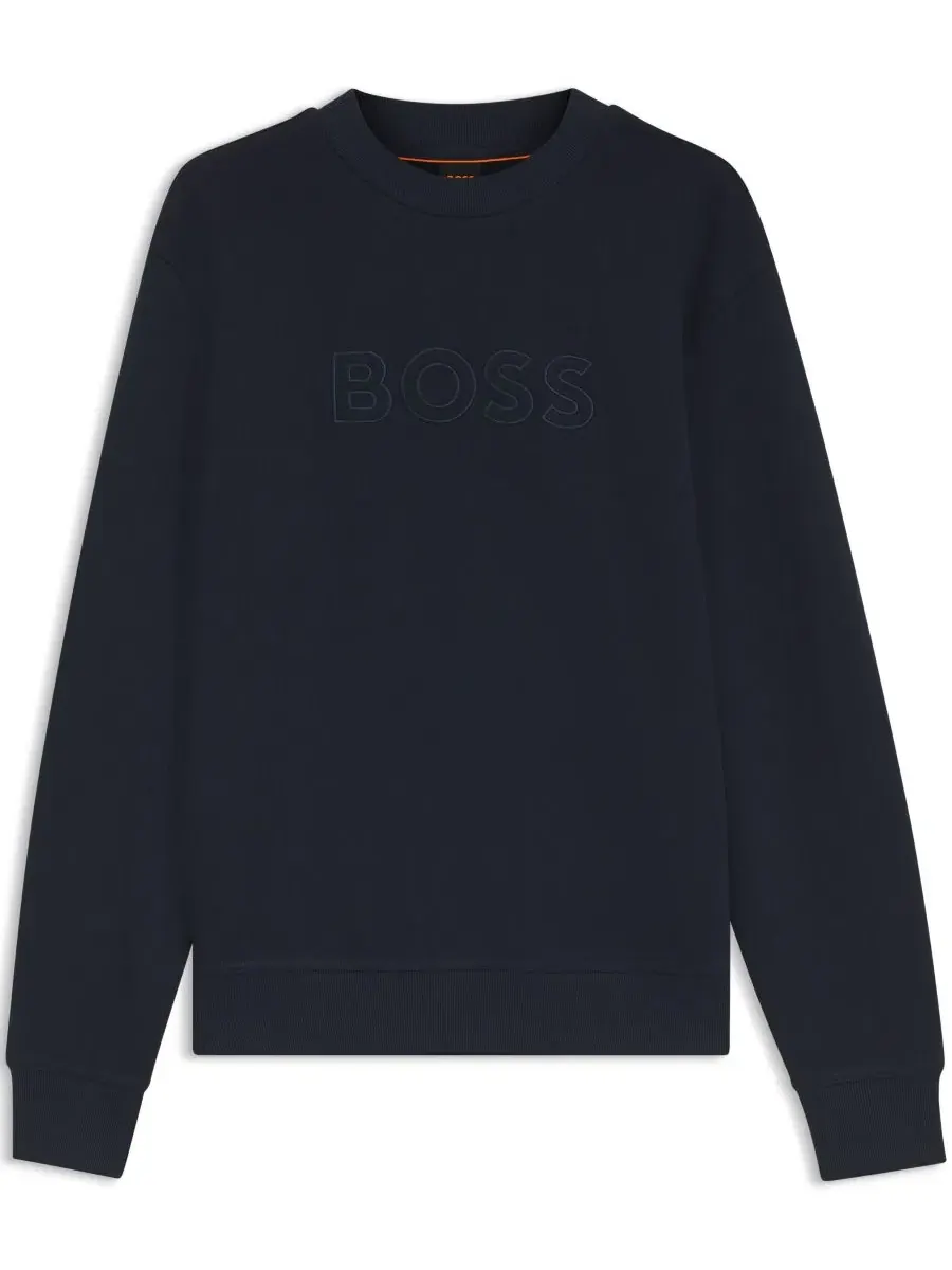 Свитшот из хлопкового футера свободного кроя с вышитым логотипом Hugo Boss — изображение 2 из 5, синий