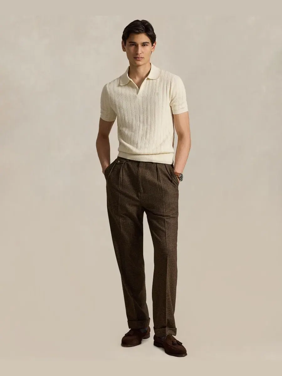 Мужская текстурированная хлопковая футболка-поло Polo Ralph Lauren — изображение 2 из 5, кремовый