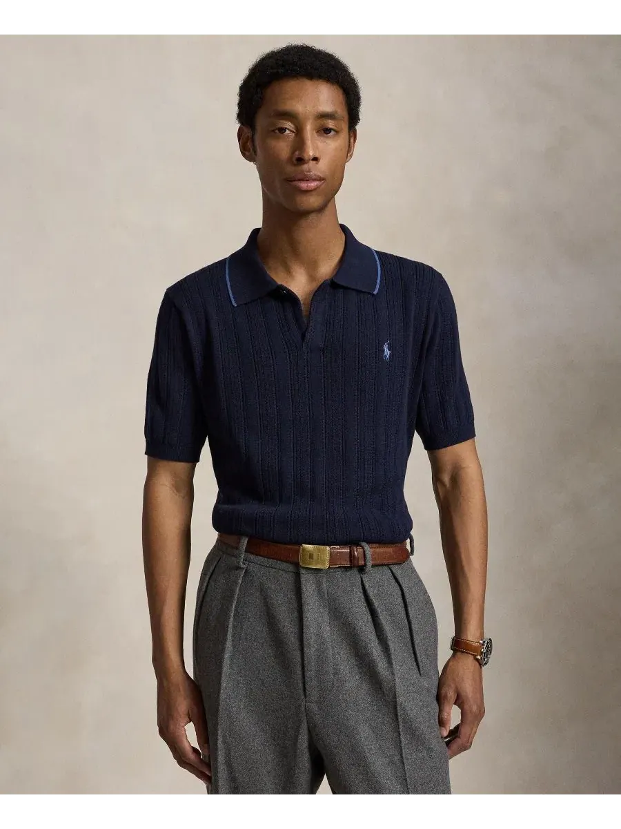 Мужское поло из фактурного хлопка с воротником-поло Polo Ralph Lauren