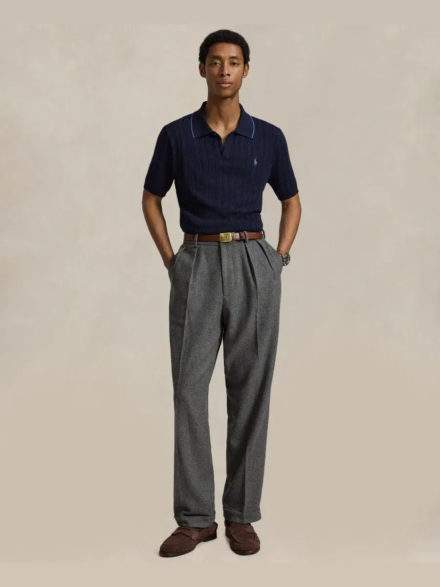 Мужское поло из фактурного хлопка с воротником-поло Polo Ralph Lauren — изображение 2 из 5, темно-синий
