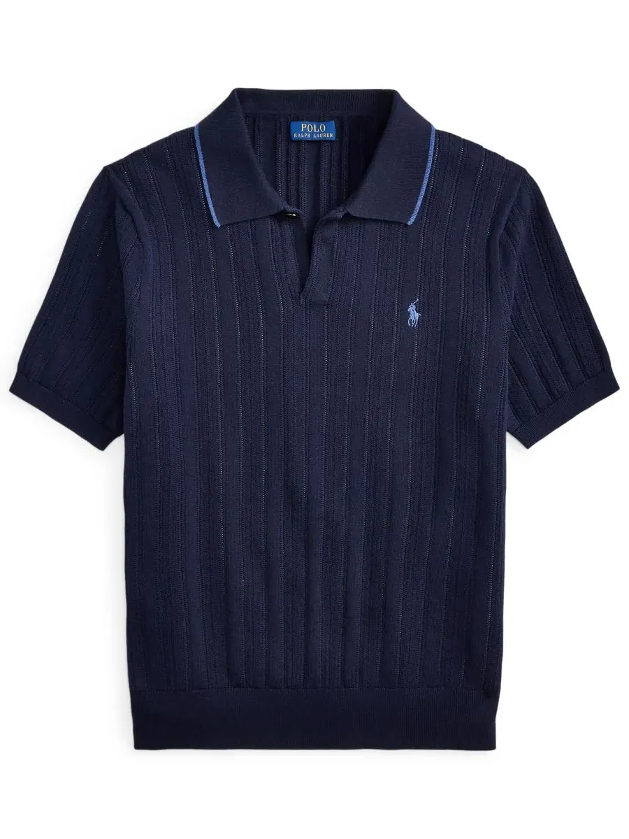Мужское поло из фактурного хлопка с воротником-поло Polo Ralph Lauren — изображение 5 из 5, темно-синий