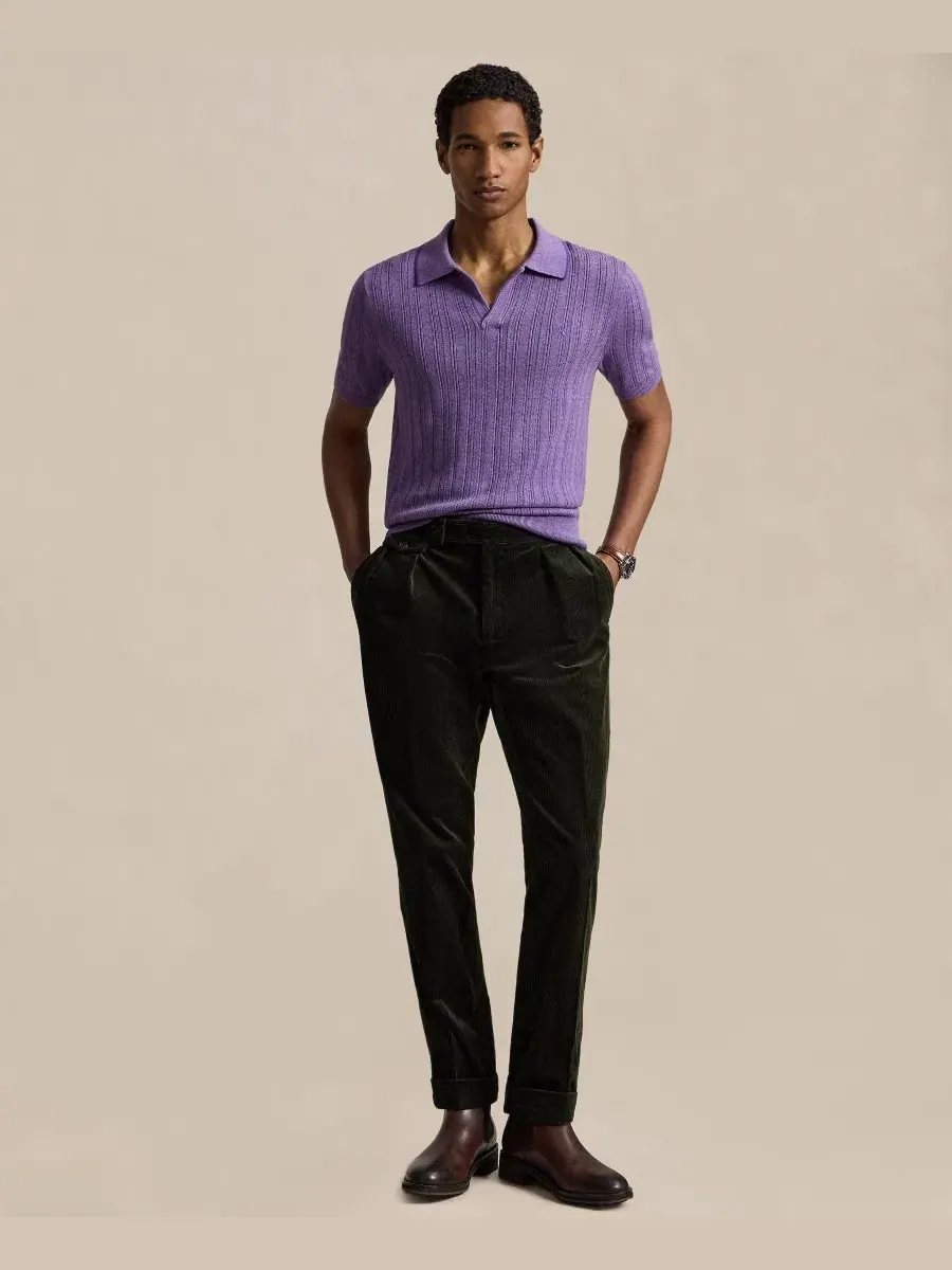 Мужская футболка-поло с текстурой Polo Ralph Lauren — изображение 2 из 5, светлый фиолетовый