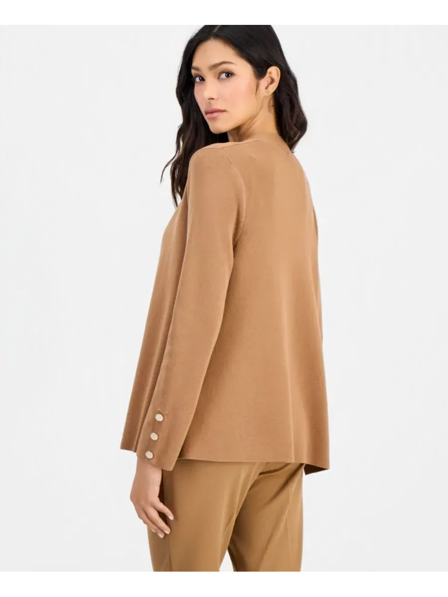 Кардиган с открытым передом и разрезами по бокам Anne Klein Essentials — изображение 3 из 3, бежевый