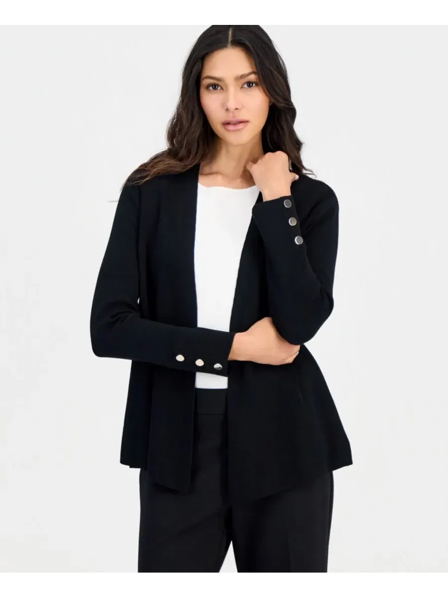 Кардиган Anne Klein Essentials Petite Open-Front Side-Slit — изображение 1 из 4, черный