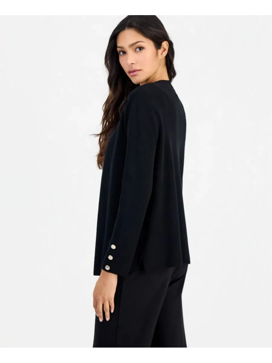 Кардиган Anne Klein Essentials Petite Open-Front Side-Slit — изображение 2 из 4, черный
