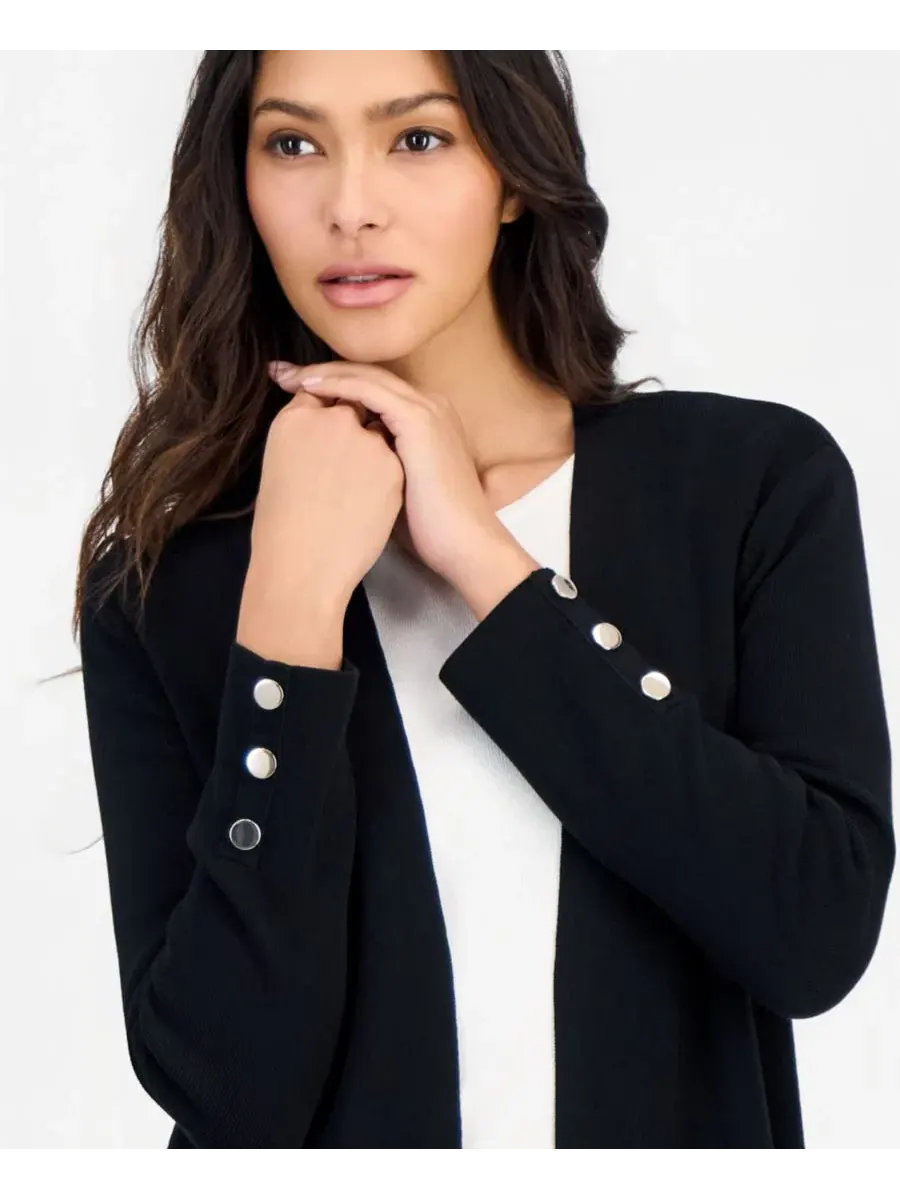 Кардиган Anne Klein Essentials Petite Open-Front Side-Slit — изображение 4 из 4, черный