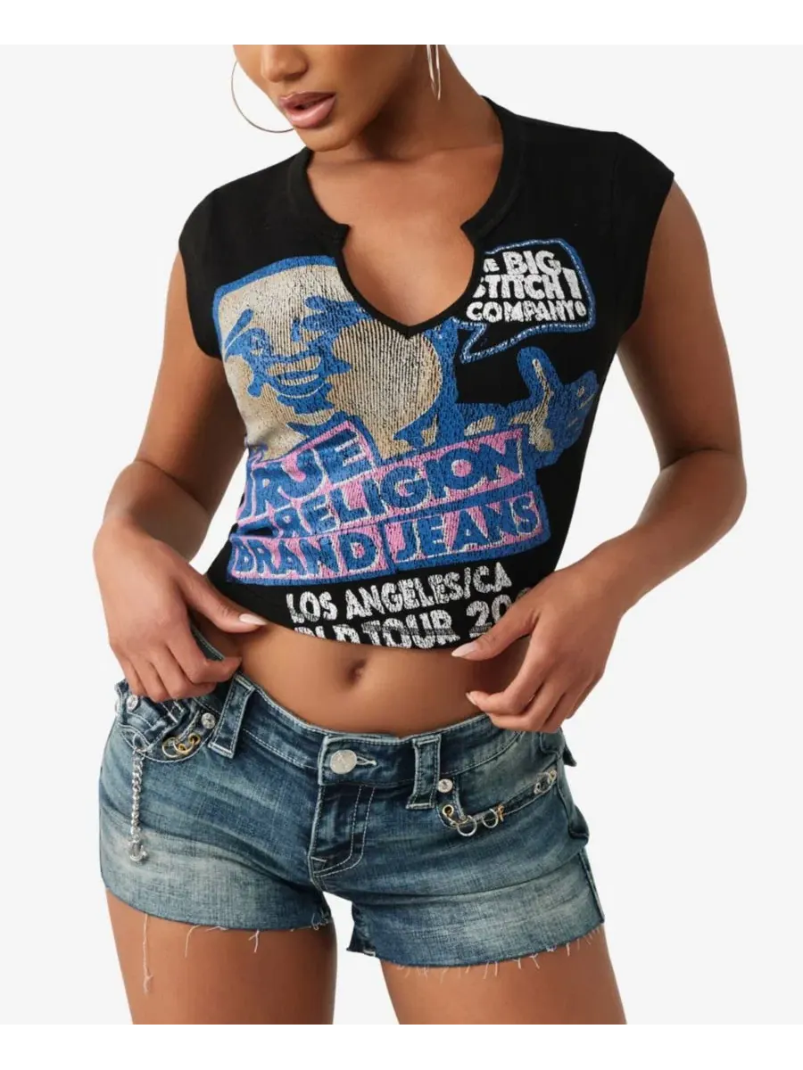 Футболка с вырезом-качели и принтом Buddha Urban Notched Baby True Religion